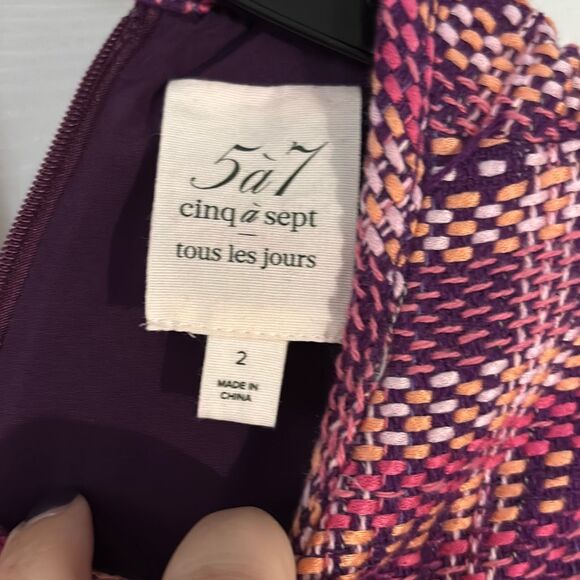 Cinq à Sept Boxweave Easton Dress in pink candy multi size 2 - Picture 3 of 4